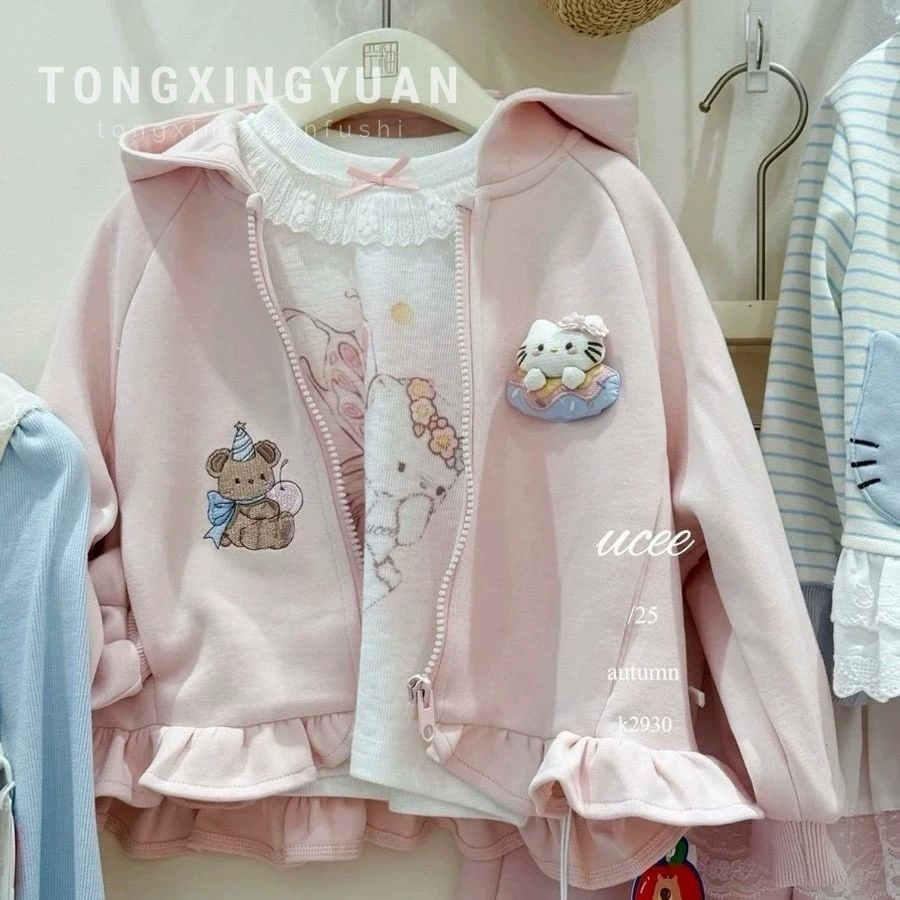 Осенний толстовка-sweatshirt, трёхмерная карикатурная куртка для девочек с молнией, корейский стиль