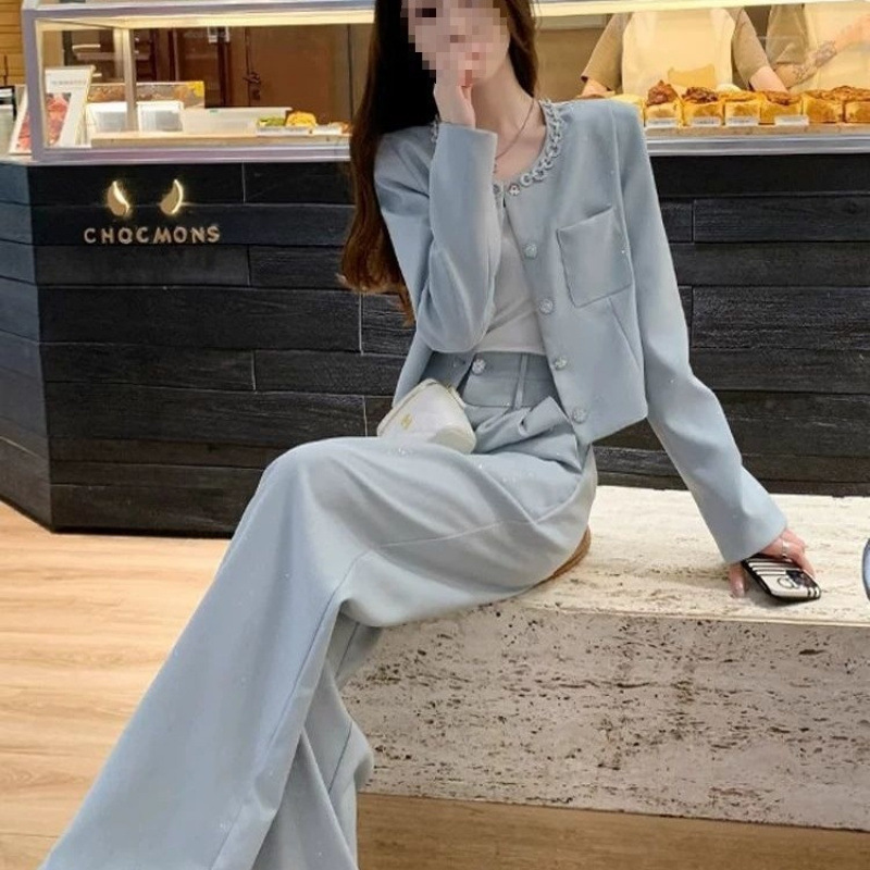 早秋穿搭一整套女装职业小香风减龄气质休闲炸街阔腿裤两件套显瘦|undefined