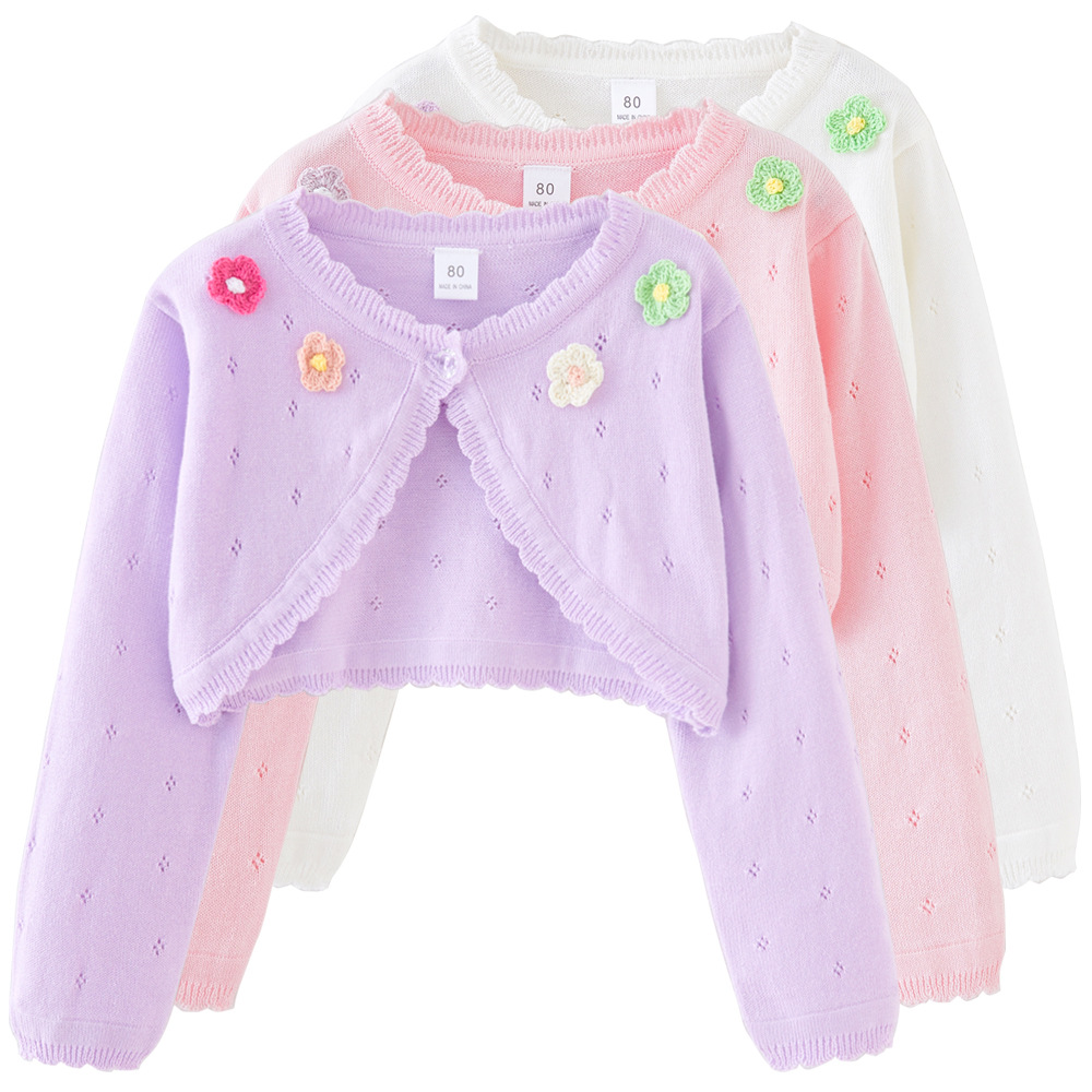 Chaqueta de punto para niñas de flores españolas transfronterizas chal para niños camisa de aire acondicionado para niños verano Delgado