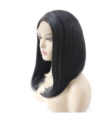 Europa y los Estados Unidos en el comercio exterior negro Bobo cabeza corta pelo recto frente peluca de encaje fibra química pelo al por mayor LW0082