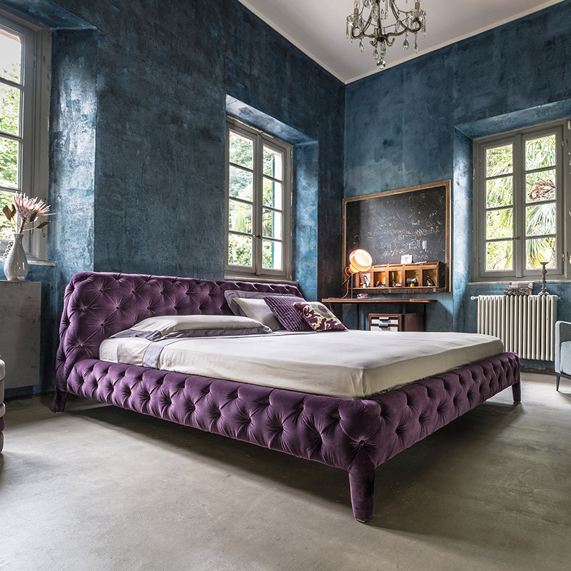 別墅美式布藝拉扣雙人床 臥室床網紅床現代1.8米公主床後現代家具