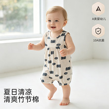 夏季无袖竹节棉童装后背交叉薄款连体衣爬服安阳童装