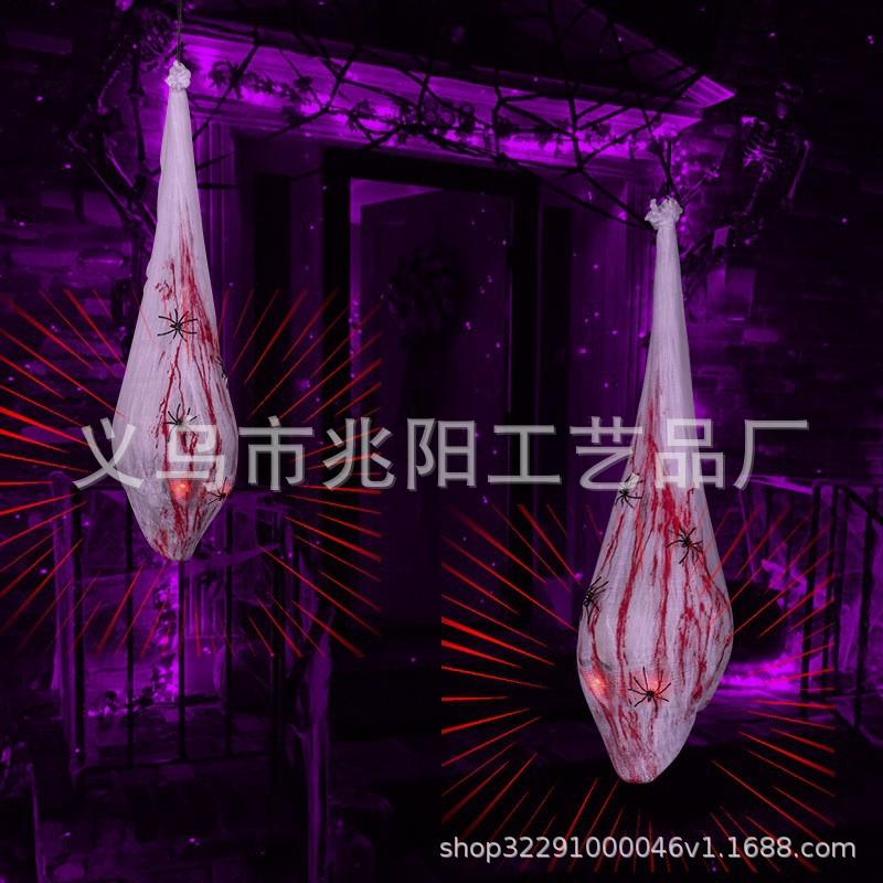 Halloween colgar cabeza colgante terror manchado de sangre araña algodón brillante sonido gran cráneo