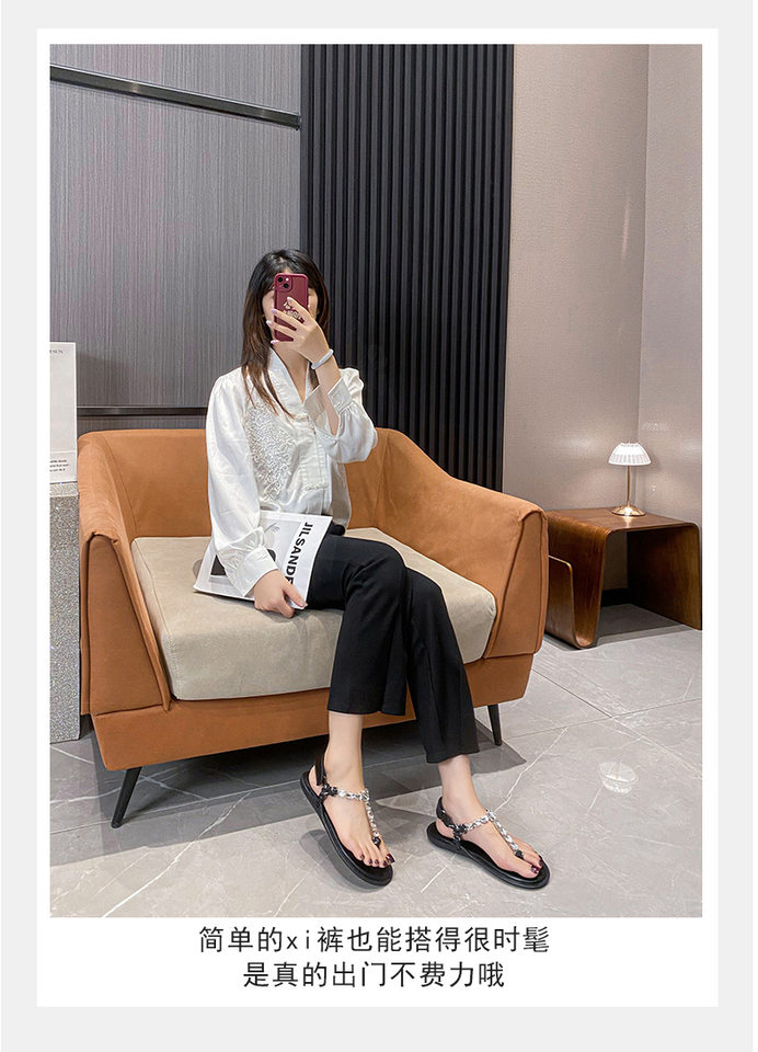 Dép sandal nữ quai ngang thắt nút, đế bằng, khóa dán, mũi tròn — Màu nâu pha lê, Màu nâu thắt nút, Màu đen thắt nút chi tiết 14