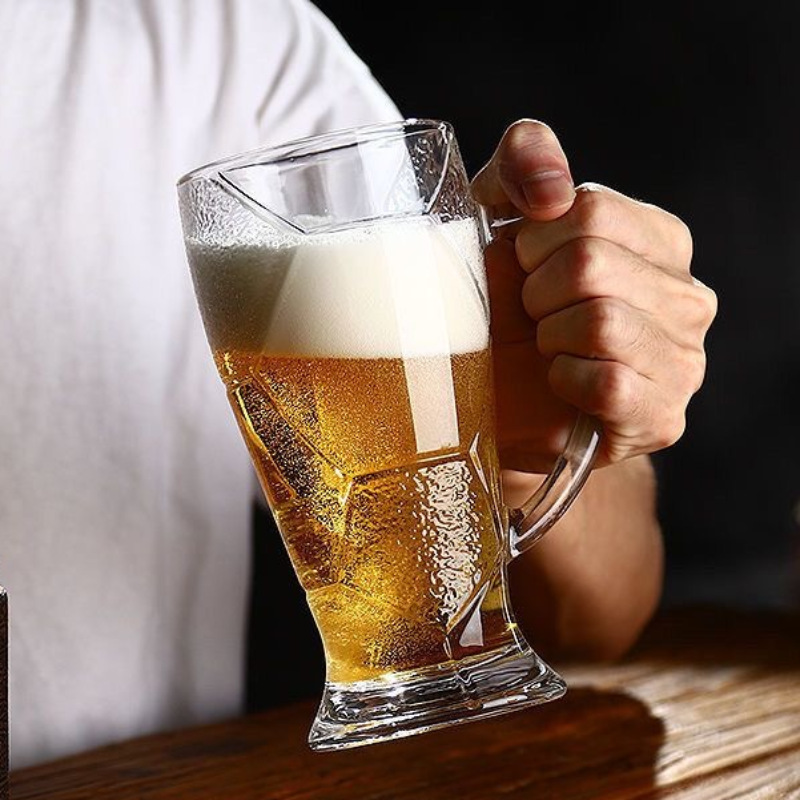 啤酒杯高级感超大号加厚扎啤杯带把手创意大容量带把玻璃啤酒杯|undefined