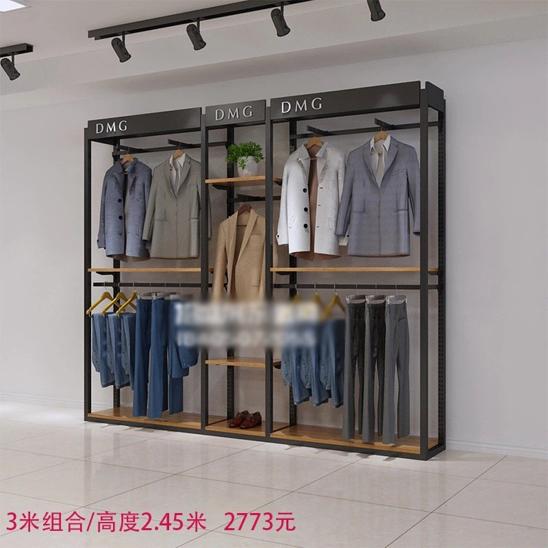 Tienda de ropa de alta gama soporte de exhibición estante de los hombres vitrina de piso negocio casual hombres tienda de ropa colgando estante