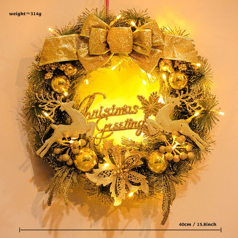 Рождественский венок из хвои, декоративная гирлянда для гостиной, 35 или 40 см, опция медной LED‑гирлянды