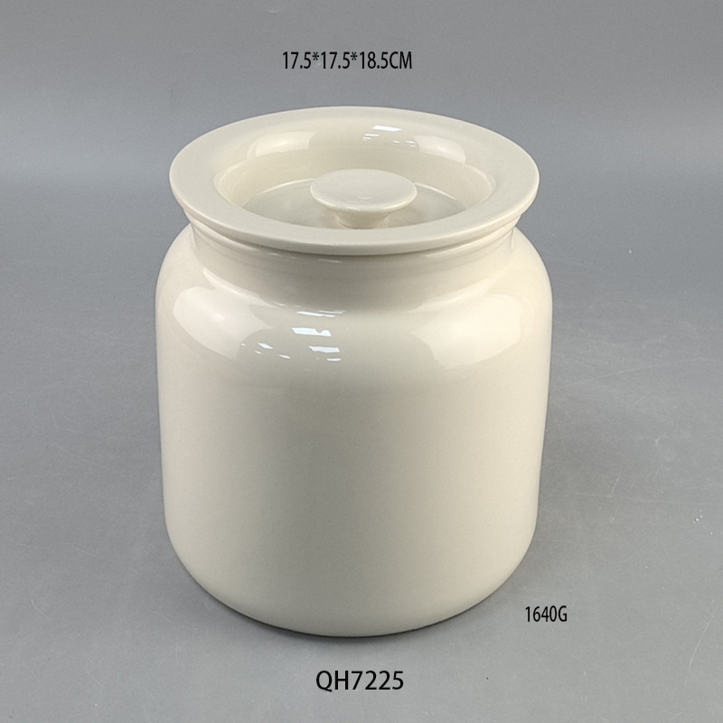 Latas de cerámica sellada pueden ser etiquetadas con logotipo, latas de manteca de cerdo de temperatura media con tapa doméstica, recipientes retro de gran tamaño de porcelana blanca.