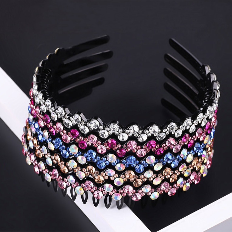 Estilo coreano nueva dentada antideslizante rhinestone diadema moda simple venta caliente onda cristal diadema horquilla tocado