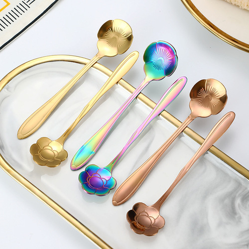 Stainless steel cherry blossom spoon internet celebrity cute creative short handle spoon coffee stirring spoon ice cream dessert flower spoon