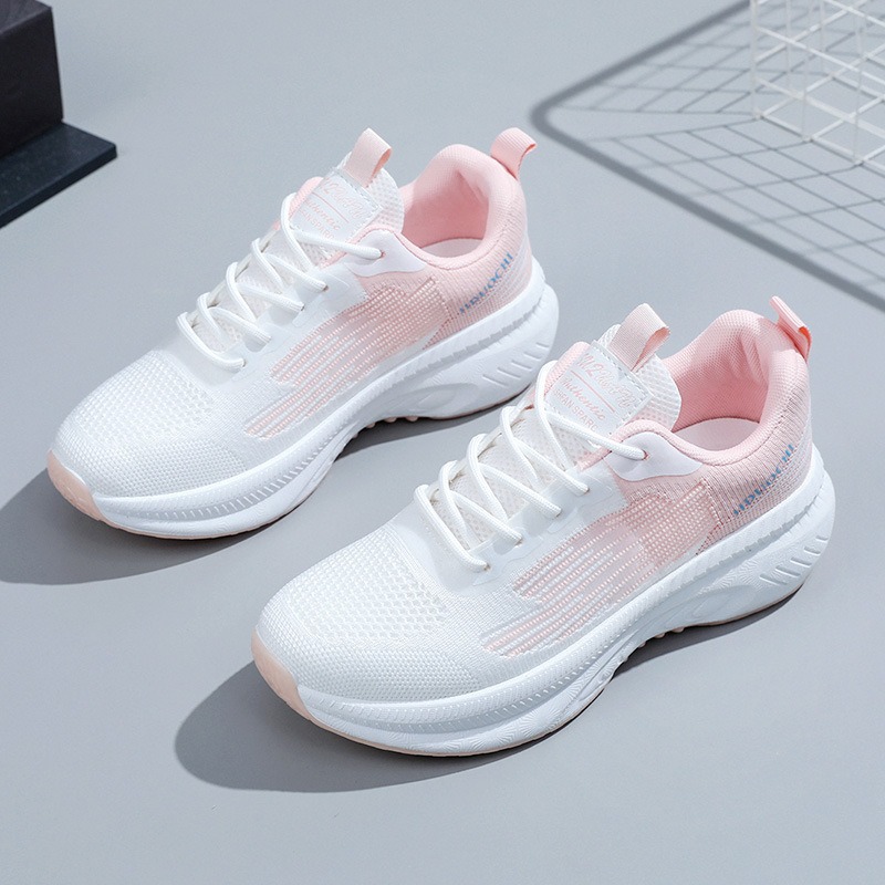 Cross-border mujeres nuevas tendencias de moda de otoño 2026 aumento de suela gruesa zapatos de tejido volador zapatos blancos pequeños zapatos de mujer zapatos deportivos casuales
