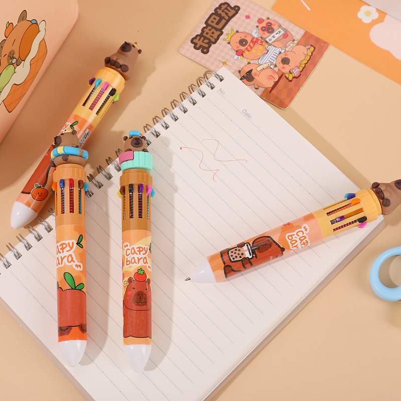 カピバラ十色ボールペン 可愛い多色プッシュペン 学生用多機能高颜值手帳ペン オフィスペン|undefined
