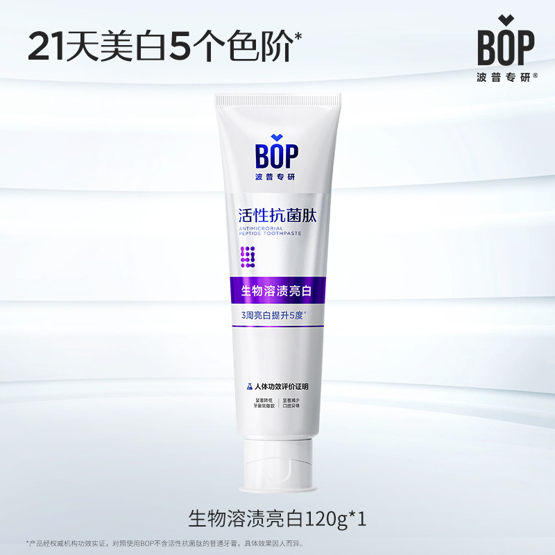 Bop は、マルチ効果の生分解性歯石、爽やかな息、歯肉ケアを備えた Bop アクティブ抗菌ペプチド歯磨き粉を専門としています。|undefined