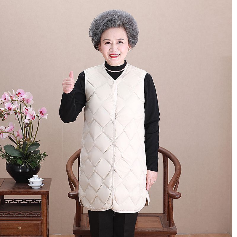 Chaleco de mediana edad y ancianos, ropa de madre, chaqueta de plumón de cuello redondo ligero, forro, chaleco, chaleco cálido de gran tamaño para mujer, chaleco, marea