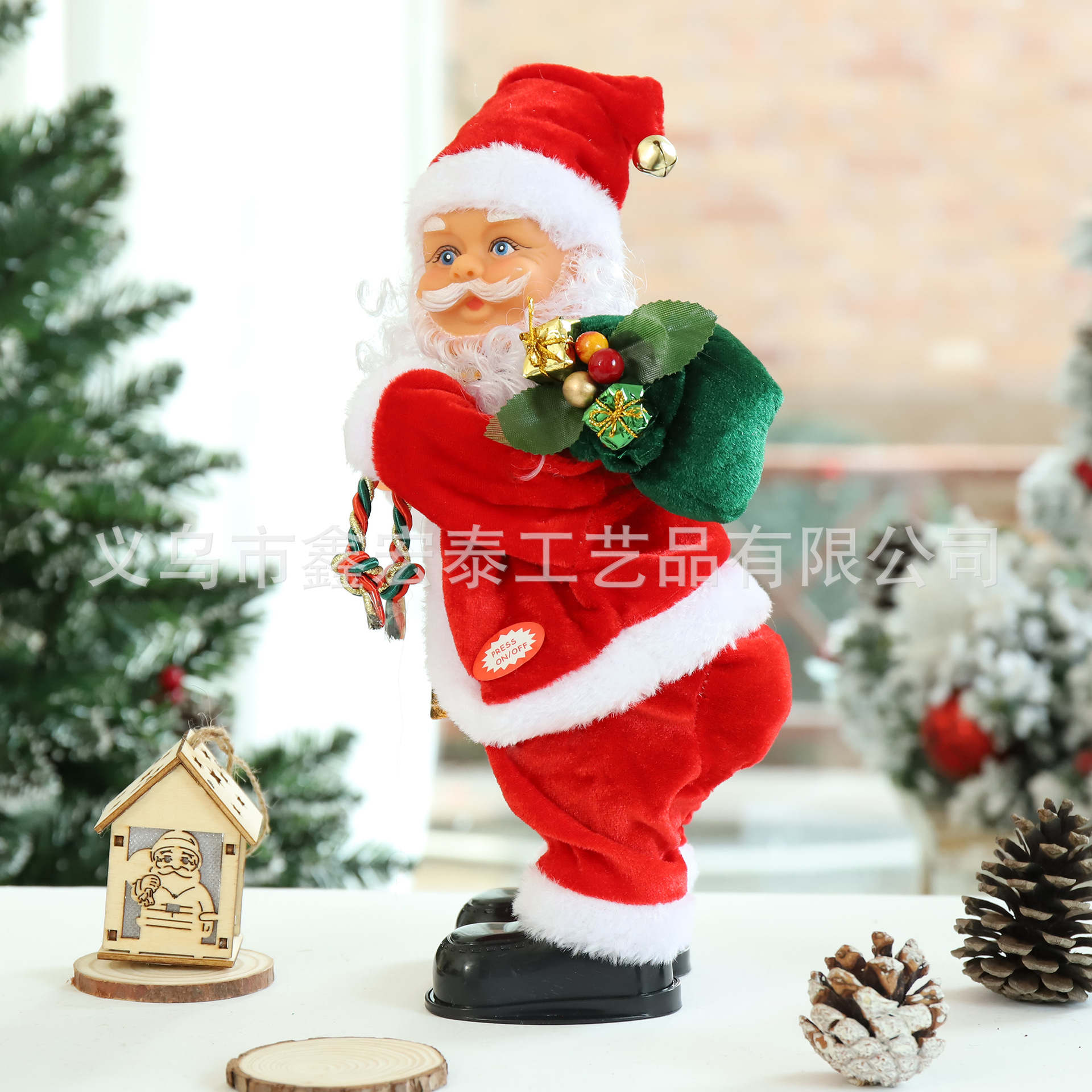 Escalera roja decoración navideña eléctrico Papá Noel trepando cuentas paracaídas muñeca fábrica regalos de Navidad para niños