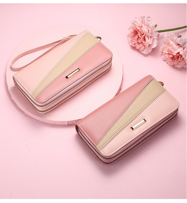 135g Weight Synthetic Leather Lining Material Zipper Closure Type Top Handle Strap Type Women's Color Block Pu Leather Zipper Wallets