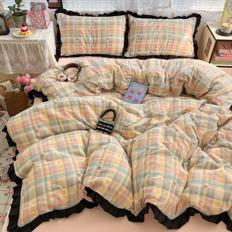 Doble hilo impresión de encaje de cuatro piezas en la cama de cuatro piezas sábanas de cama de tres piezas al por mayor