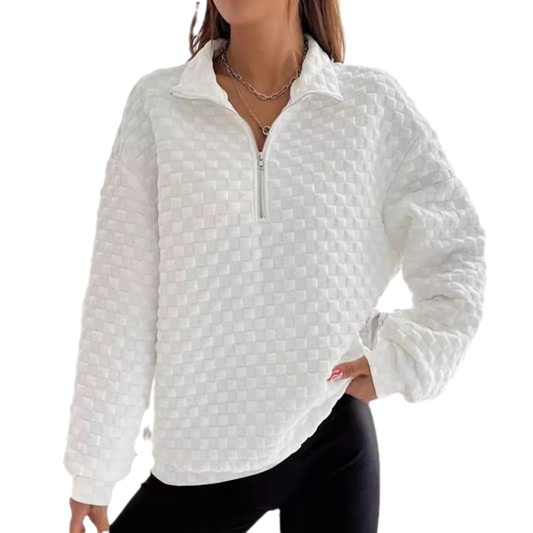 Women's Clothing knitted texture fabric sweater zipper long sleeve _voghion.com