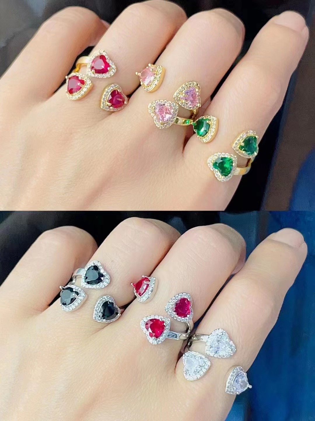 Date Occasion Copper Material Heart Shape Pattern Sweet Heart Shape Metal Inlay Zircon Women's Open Ring
