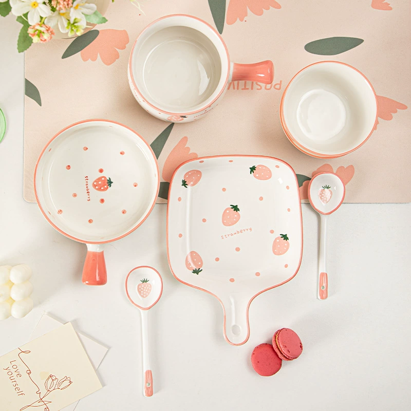 Ceramic strawberry, tableware, cute children's set