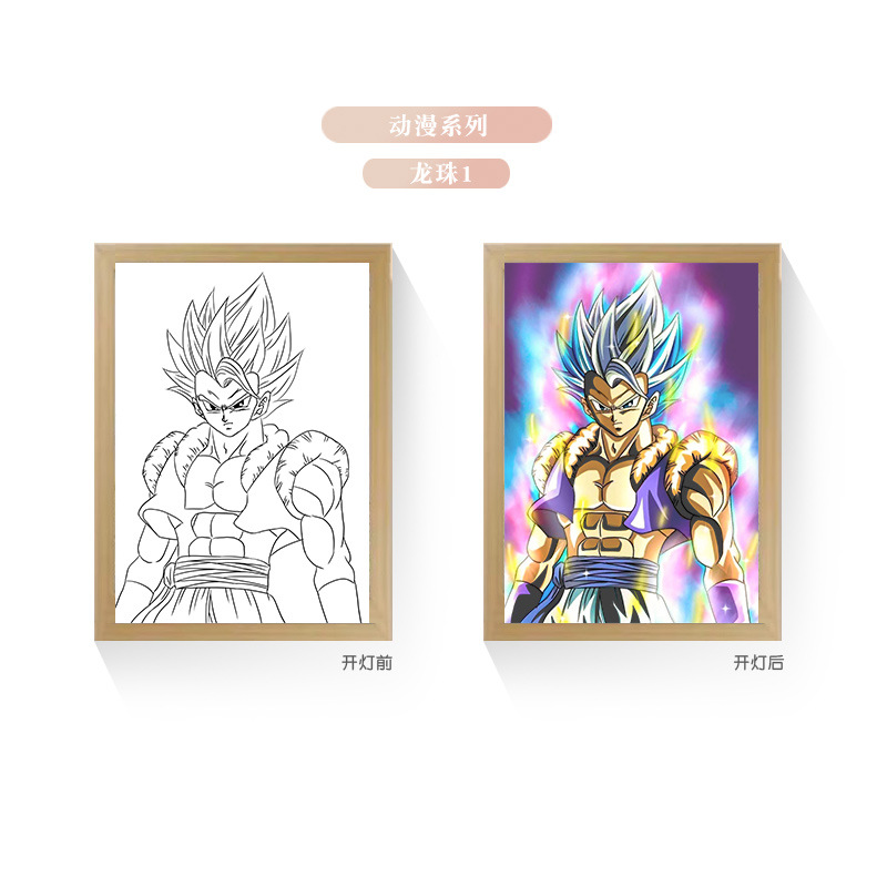 Tres colores TikTok popular pintura ligera de dibujos animados dormitorio noche pintura luminosa marco de fotos de madera maciza creativo bricolaje fabricante