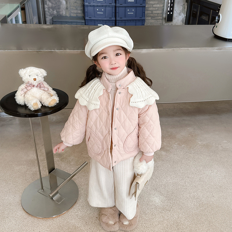 女童加絨外套秋冬季2023新款洋氣童裝女寶寶加厚上衣兒童冬裝棉衣