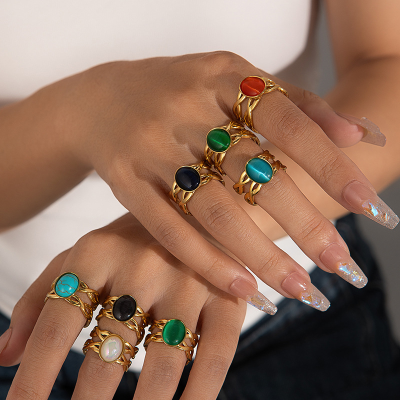 European and American Cross-border Electroplated Titanium Steel Ring Women's Color-free Retro Niche Ins Style High-end Personality All-match Accessories