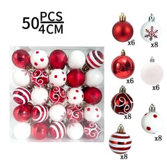 现货跨境圣诞节4cm50个礼盒装 彩绘电镀塑料圣诞球圣诞树商场挂件