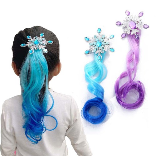 Children's colorful hair clip Frozen princess gradient long curly hair girl hair accessories braided ribbon headband