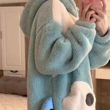 可爱少女卡通小丑鱼珊瑚绒睡衣女秋冬季保暖连帽长裤两件套家居服
