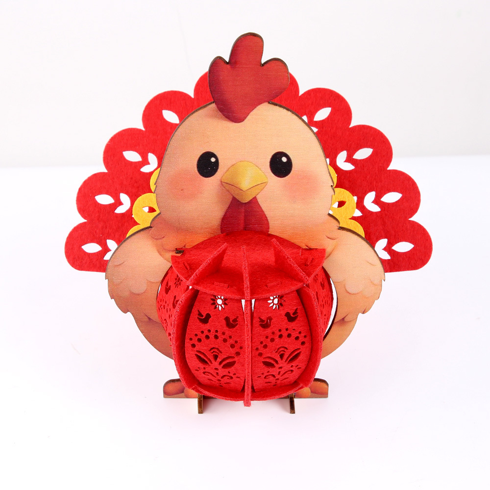 Día de Acción de Gracias Pavo Decoración de madera DIY Linterna de pollo luminosa estereoscópica Decoración del hogar Muñeca de mesa