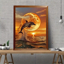 DIY 新款 海豚追月 钻石手工贴画客厅卧室装饰挂画钻石画创意