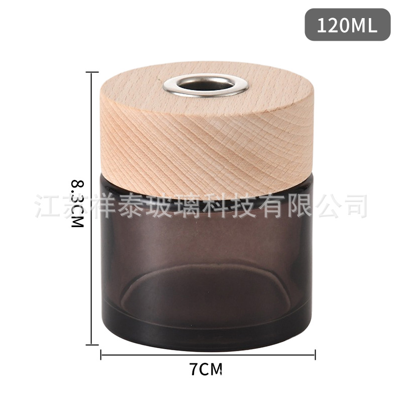 Botella de fragancia simple, taza de vela de moda, atmósfera romántica en el hogar, combinación de bambú y madera, cubierta de metal, tablero de vela de fragancia de vidrio