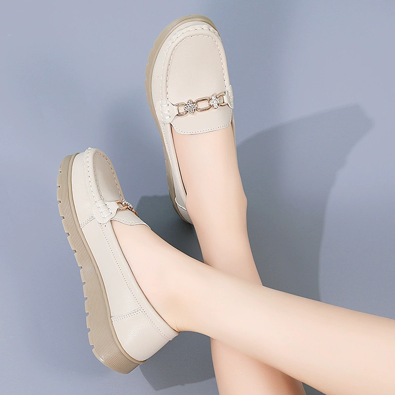 Износостойкие mother's loafers из натуральной кожи с мягкой подошвой - серый/молочный/черный/априкосовый
