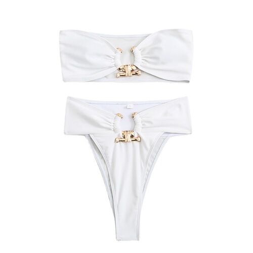  European and American new style hollow high-waisted sexy tube top split swimsuit bikini bikini cross-border Amazon