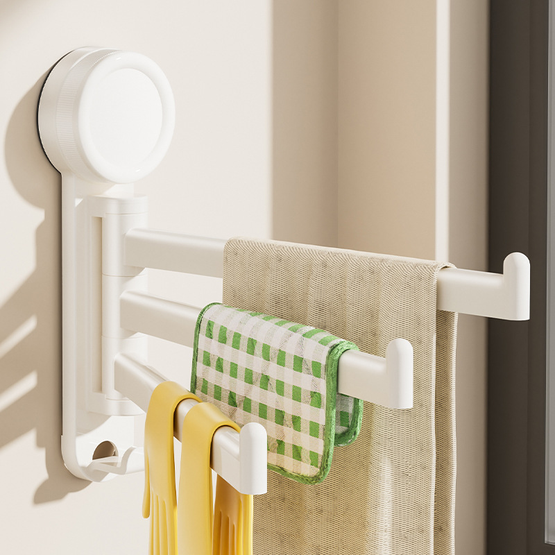 No-Drill Self-Adhesive Rotating Kitchen Cloth Rack, Multi-Rod Draining Rack for Sink and Windowsill, Wall-Mounted Towel Rack