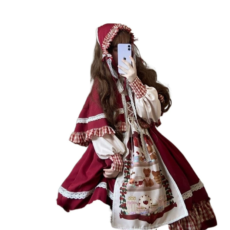 Платье lolita «Красная шапочка» для девочек, весна/лето, размеры S–XL (для старших детей)
