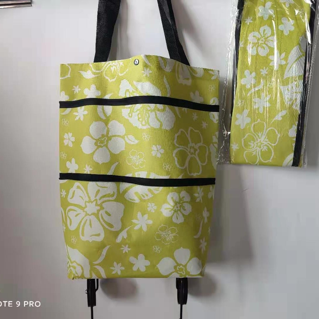 Venta al por mayor bolsa de compras plegable de poliéster carrito de compras portátil supermercado remolcador bolsa rueda bolsa supermercado bolsa