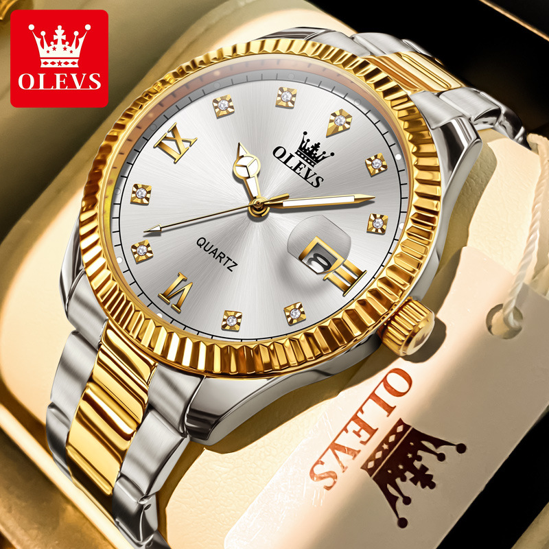 OLEVS Brand Watch New Gold Labor Style Quartz Watch Lishi Single Calendar Night Light Men's Watch_voghion.com