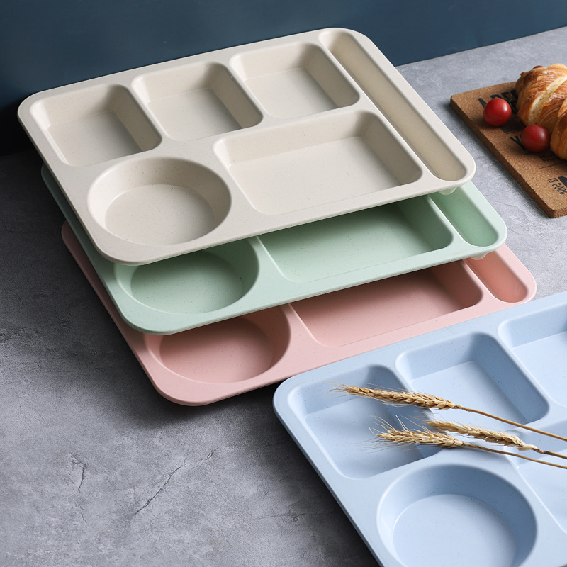 Plato de paja de trigo para adultos conjunto de seis piezas separado plato grande Arroz Tazón Cuchara Taza placa traje cantina estudiante engrosamiento image 5
