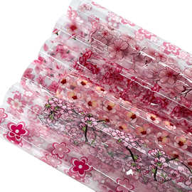 透明樱花桃花图UV印刷PVC材料 手袋箱包文具工艺品等面料