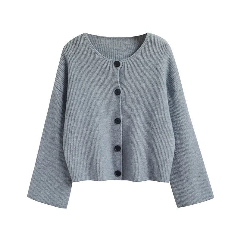 2025 nuevo suéter de punto sin cuello mujeres otoño-invierno coreano botón de una sola fila cuello bajo vestir la camisa de estilo perezoso