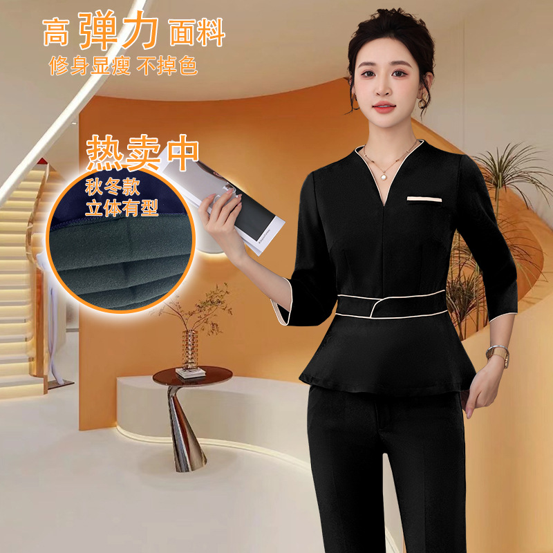 High elasticity beautician work clothes beauty salon nail training class clothes medical beauty head therapy foot bath technician clothes suit