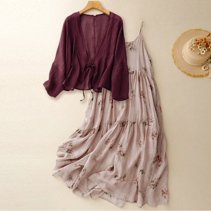 Хлопковый и льняный кардиган Летний тонкий этнический стиль вышитая куртка путешествия шаль с короткими рукавами платье с подтяжками