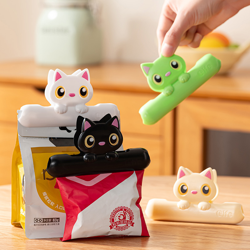 卡通猫咪封口夹零食包装防潮保鲜密封夹子厨房调料袋撕口密封夹