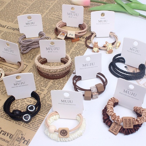 Korean style hair accessories, simple coffee-colored hair rope, high-end card-mounted rubber band, milk tea-colored leather cover, high-elastic hair rope