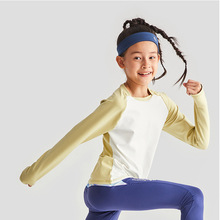 22秋冬新款女童瑜伽服長袖 T恤帶指套撞色訓練運動跑步緊健身上衣