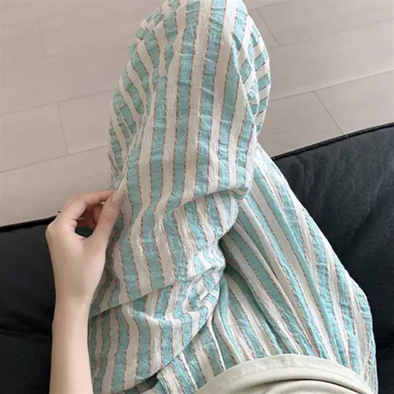 Летние корейские мятные полосатые пижамные штаны для девочек, хлопковые и льняные длинные брюки, повседневные универсальные стильные домашние тонкие брюки