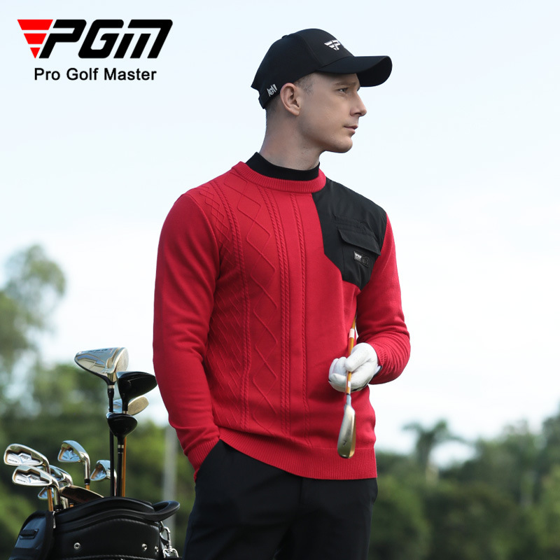 PGM golf sweater men's autumn and winter warm round neck sheep sweater clothing stitching pocket clothes