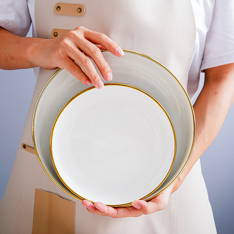 Tazón de fuente y plato combinación hogar nórdico luz lujo oro borde arroz plato ins estilo creativo plato de cerámica vajilla traje